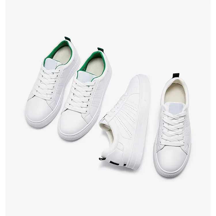 Cheap Simple Design Pu Upper Unisex Cozy White Sneaker Men Flat Casual Shoes For Women
